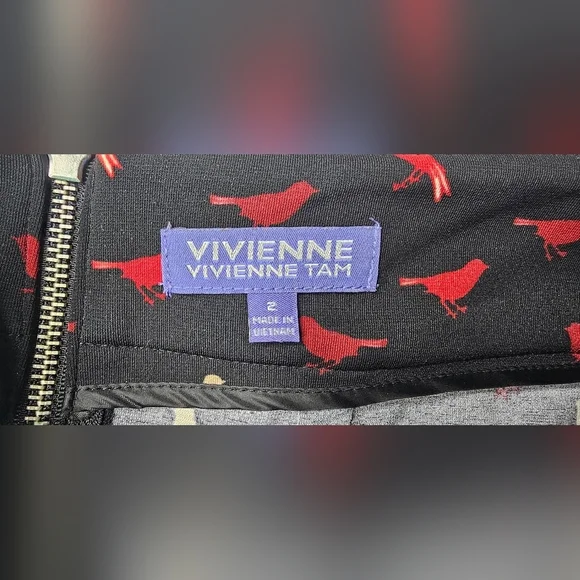 Vivienne Tam Women’s Skirt Sz 2 Black Red Tan Bird Print Mini Designer Casual - Picture 4 of 8